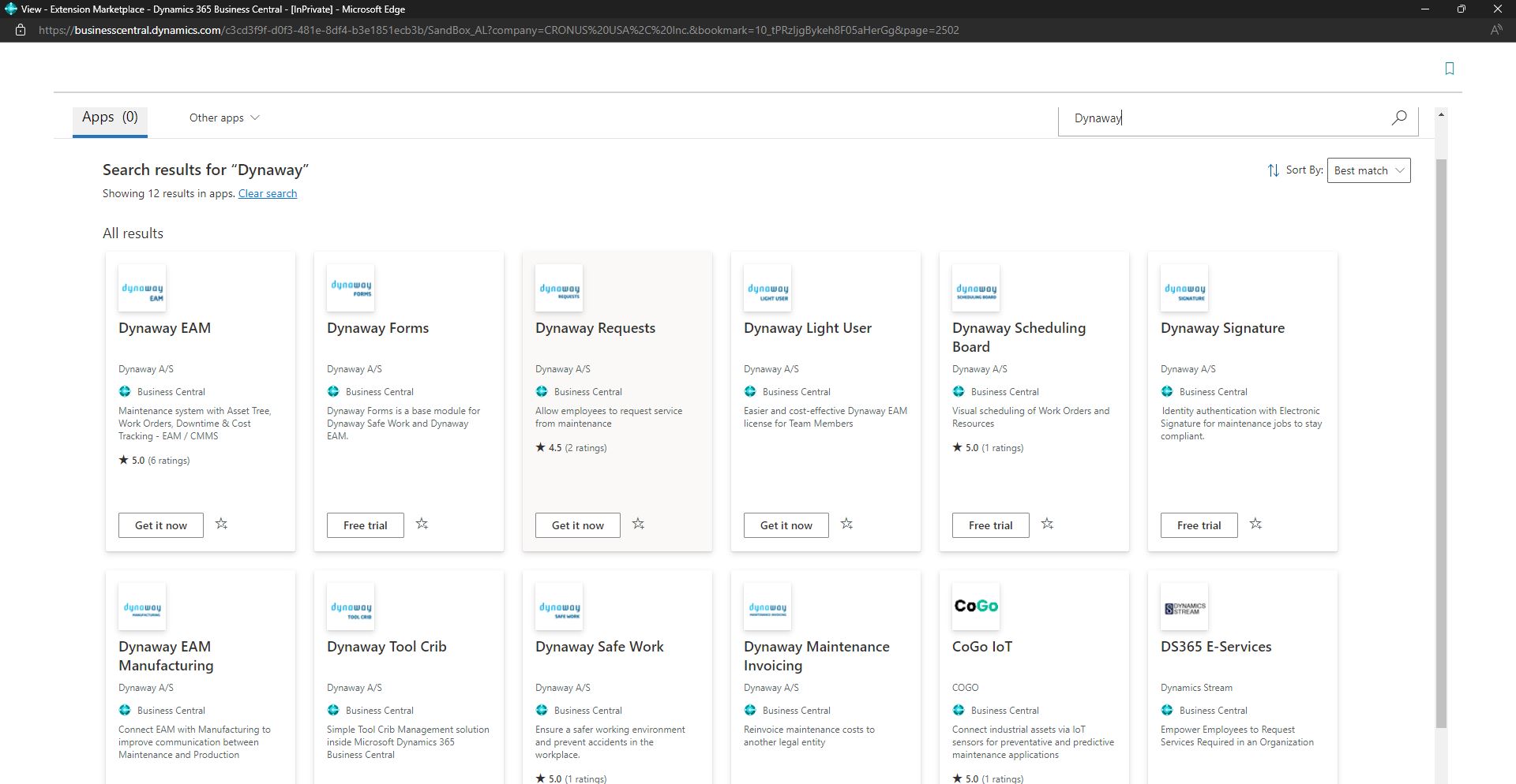 screenshot of Dynaway EAM